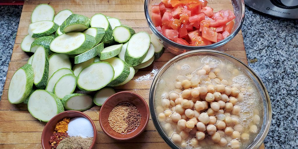 vegetarian dishes on a kitchen table